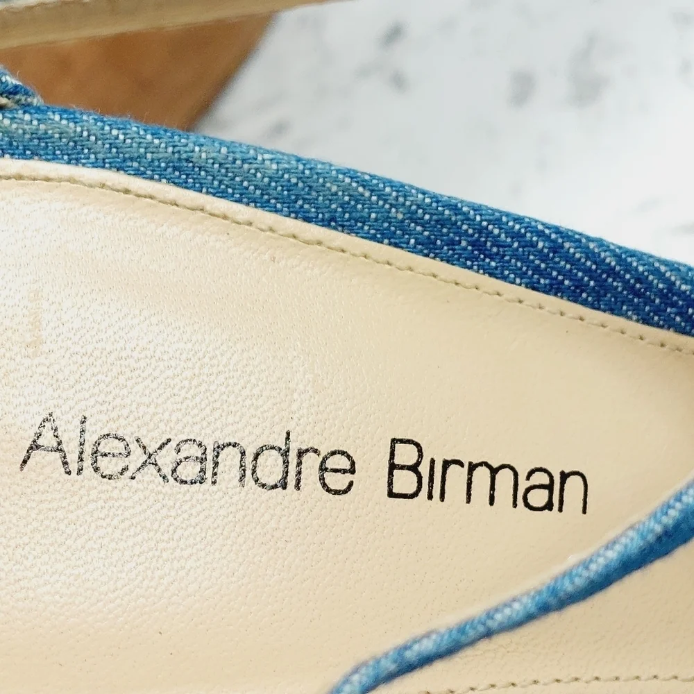 Alexandre Birman Denim Fabric Wedge Slip On Buckle Ankle Strap Sandals O135